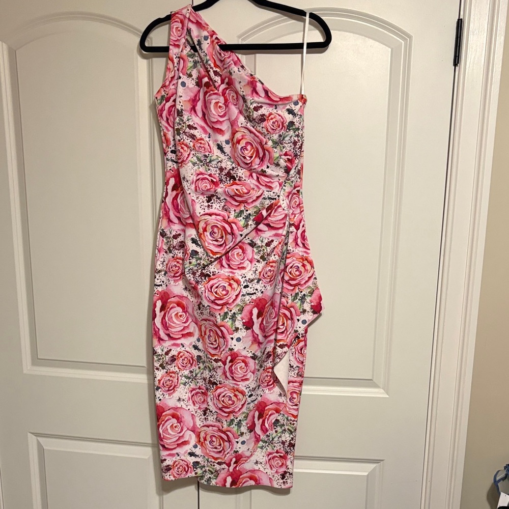 Chiara Boni Floral One-Shoulder Dress in Pink and White